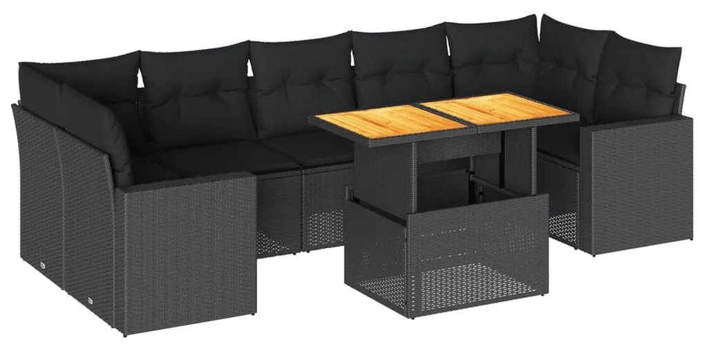 3327009 vidaXL Set mobilier de grădină cu perne, 8 piese, negru, poliratan