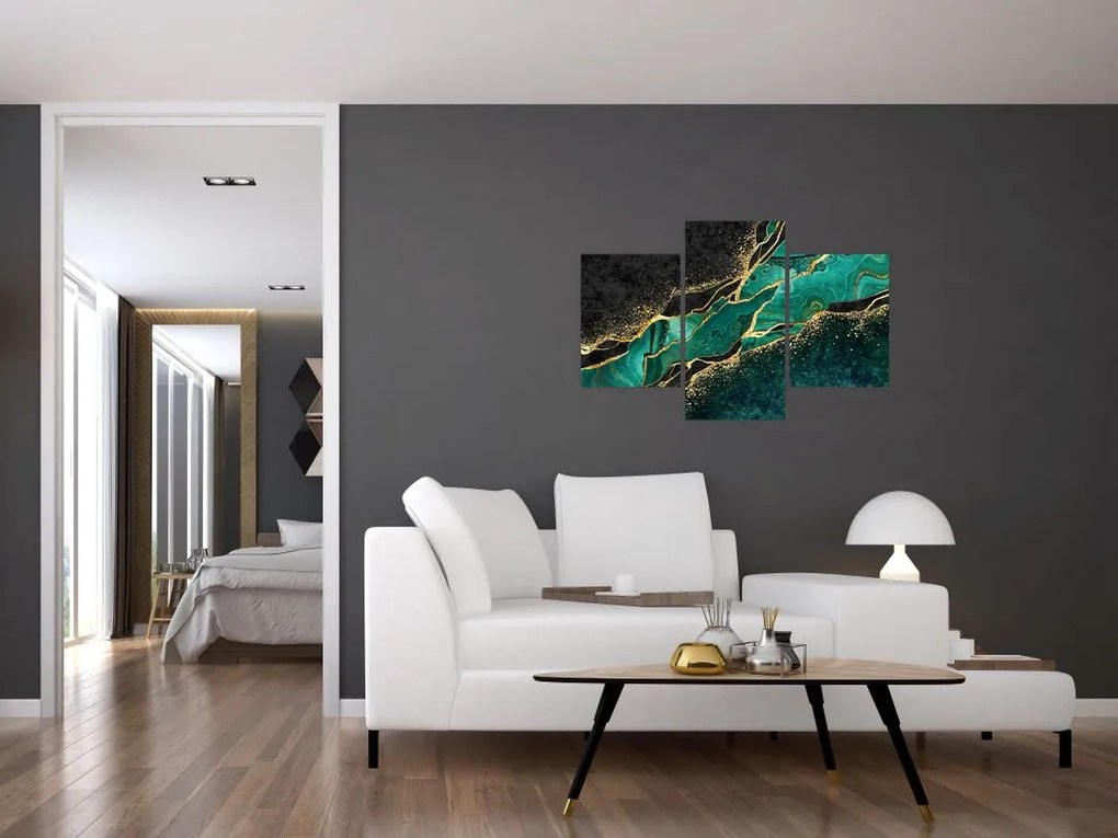 Tablou - Marmorat, petrol-auriu (90x60 cm)