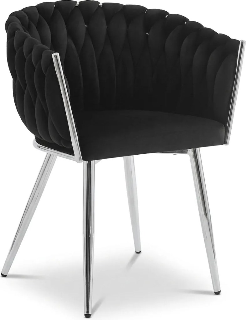 Scaun de masa din catifea ORION VELVET cu picioare argintii, negru