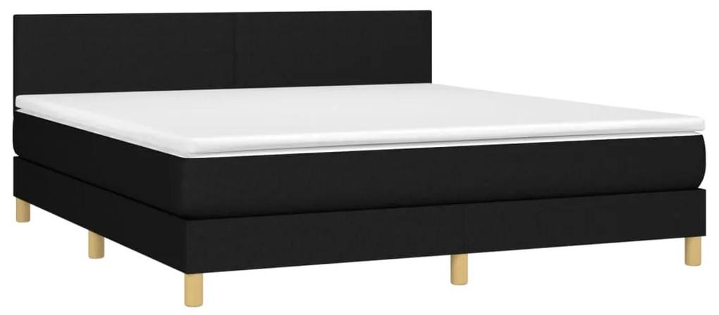 Pat box spring cu saltea, negru, 160x200 cm, textil Negru, 160 x 200 cm, Design simplu