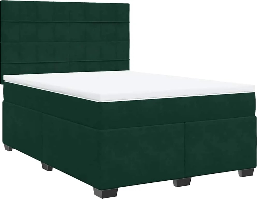 vidaXL Pat box spring cu saltea, verde închis, 140x200 cm, catifea