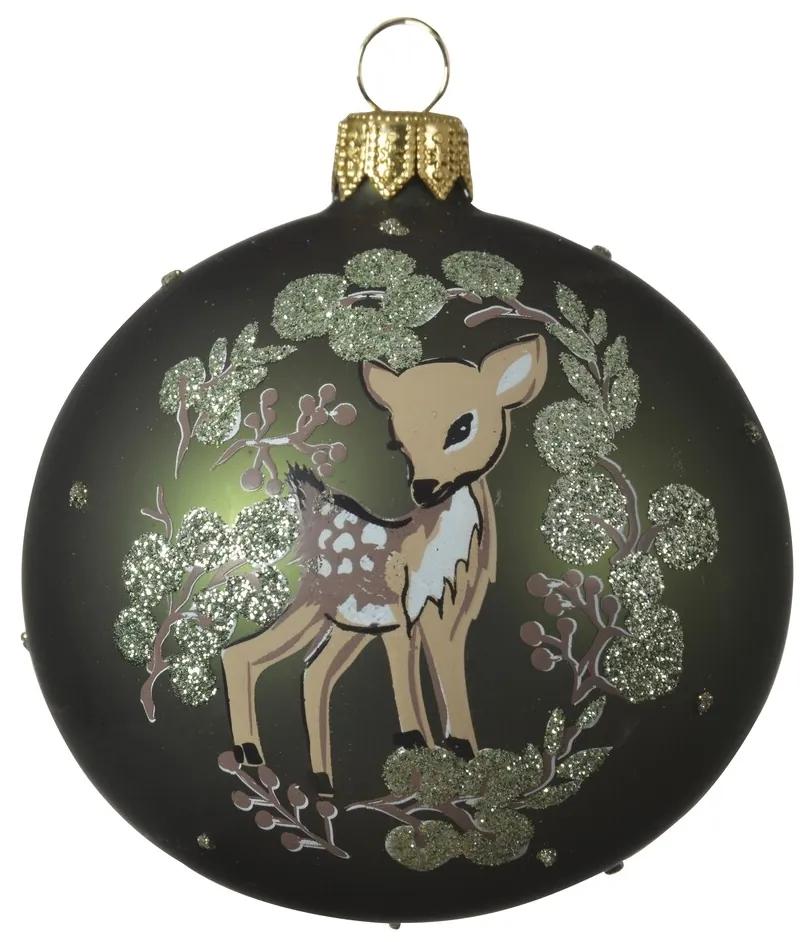 Glob Deer with wreath, Decoris, Ø8 cm, sticla, verde