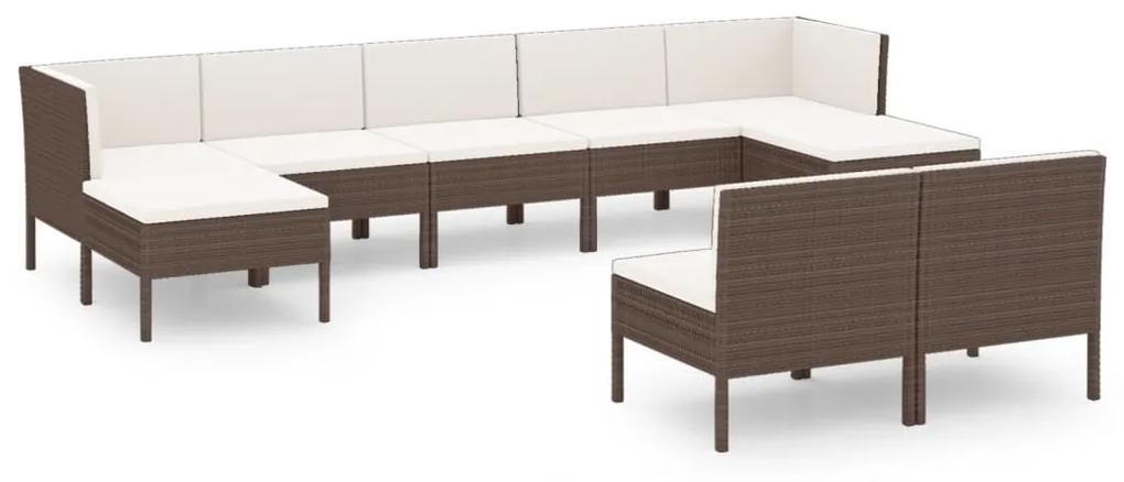 Set mobilier de gradina cu perne, 9 piese, maro, poliratan 2x colt + 5x mijloc + 2x suport pentru picioare, 1