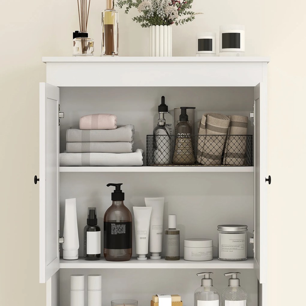 HOMCOM Dulap Peste WC cu 2 Rafturi Închise și Raft Deschis, Alb | Aosom Romania