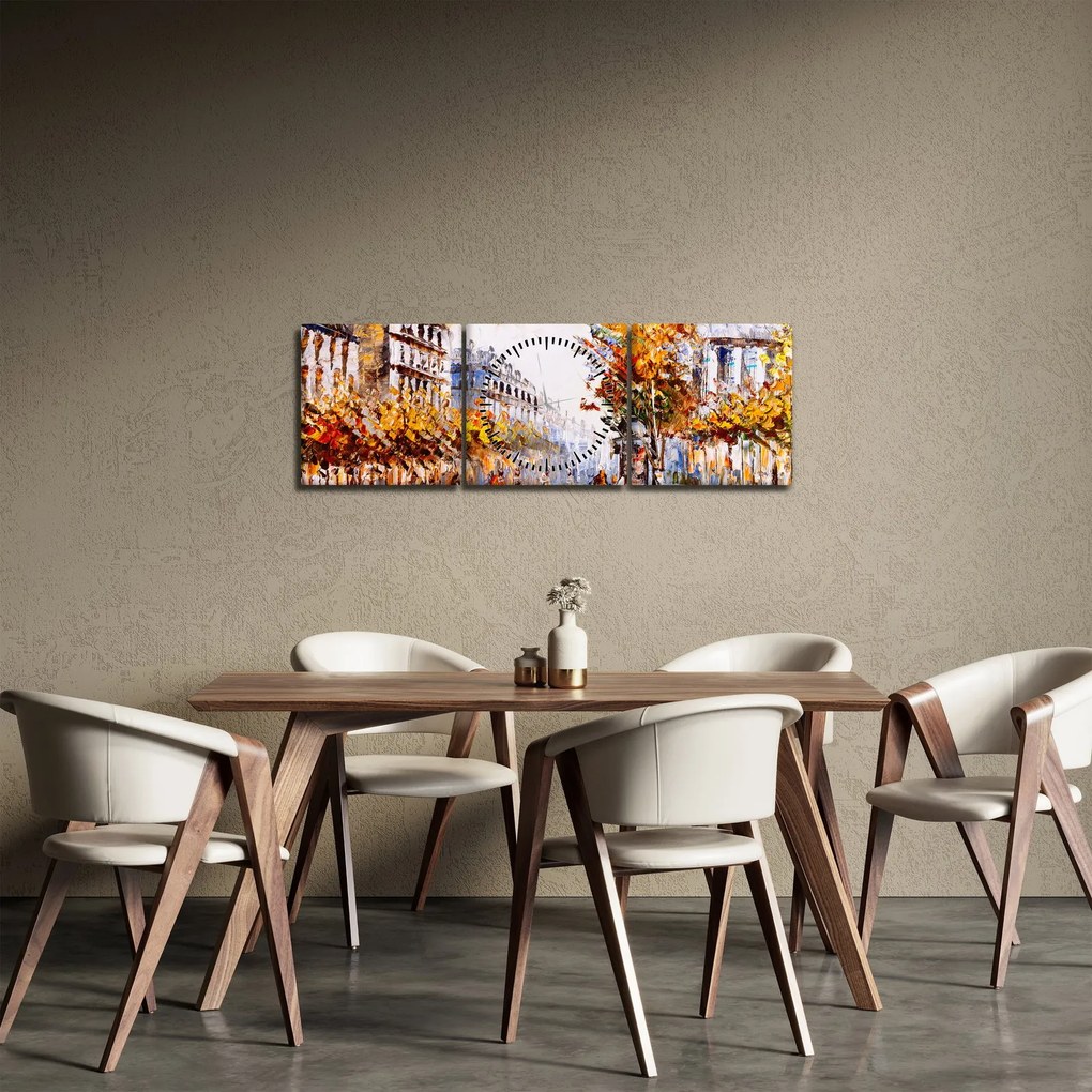 Tablou - Strada din Paris (cu ceas) (90x30 cm)
