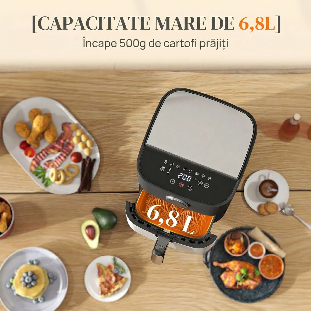 HOMCOM Friteuză cu Aer de 8L 1700W cu 8 Programe și Display LED Negru | Aosom Romania