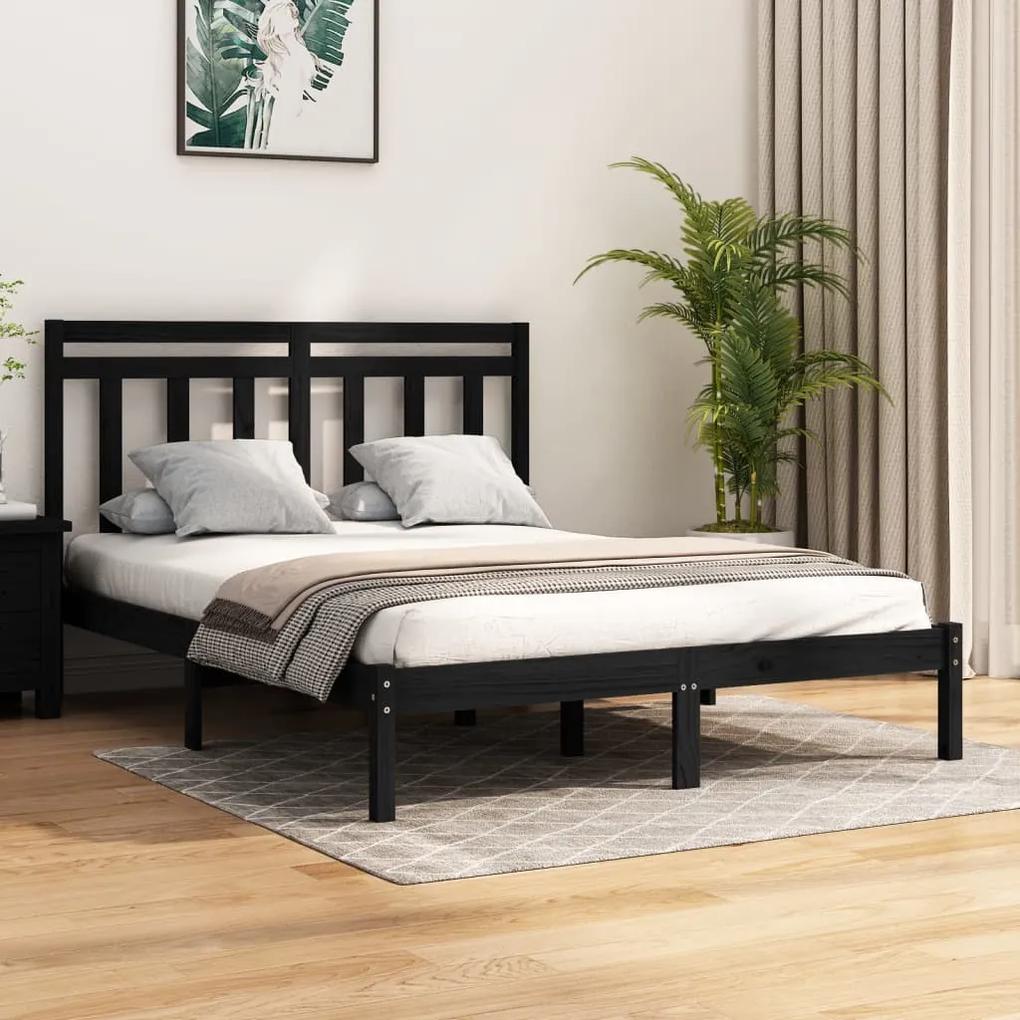 3105229 vidaXL Cadru de pat dublu, negru, 135x190 cm, lemn masiv