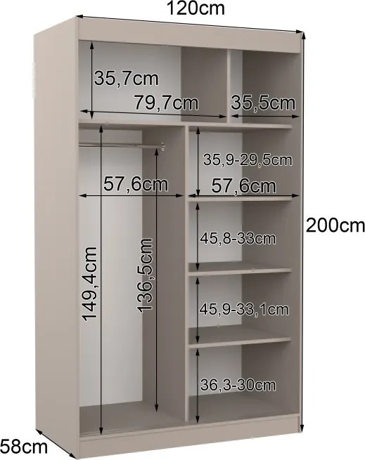 Dulap cu uși glisante COLLIN – 120x58x200 cm – Cașmir