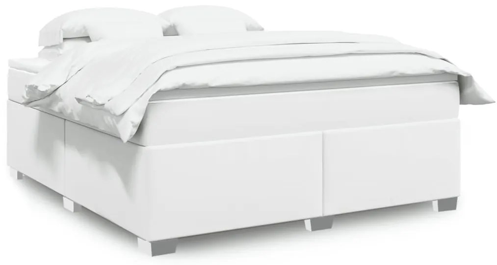 vidaXL Pat box spring cu saltea, alb, 180x200 cm, piele ecologică