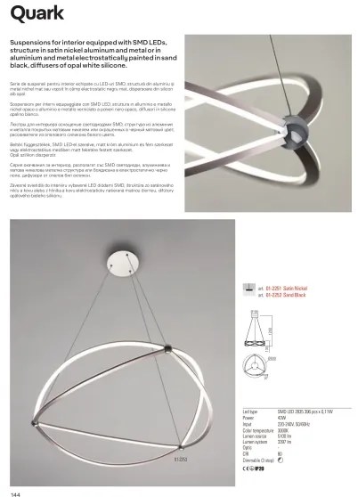 Lustră LED dimabilă pe cablu Redo 01-2251 QUARK LED/43W/230V 3000K crom