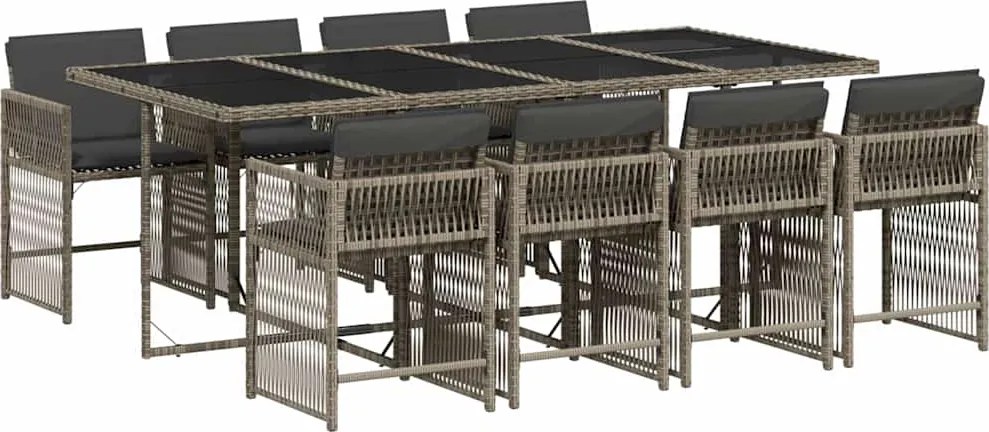 vidaXL Set mobilier grădină cu perne, 9 piese, gri, poliratan