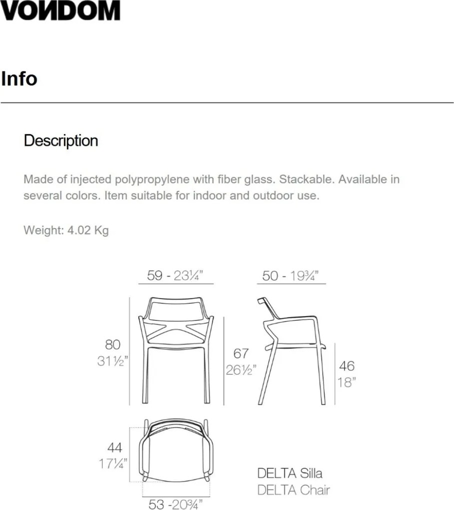 Set de 4 Scaune moderne cu brate de exterior / interior design premium DELTA Vondom 66026