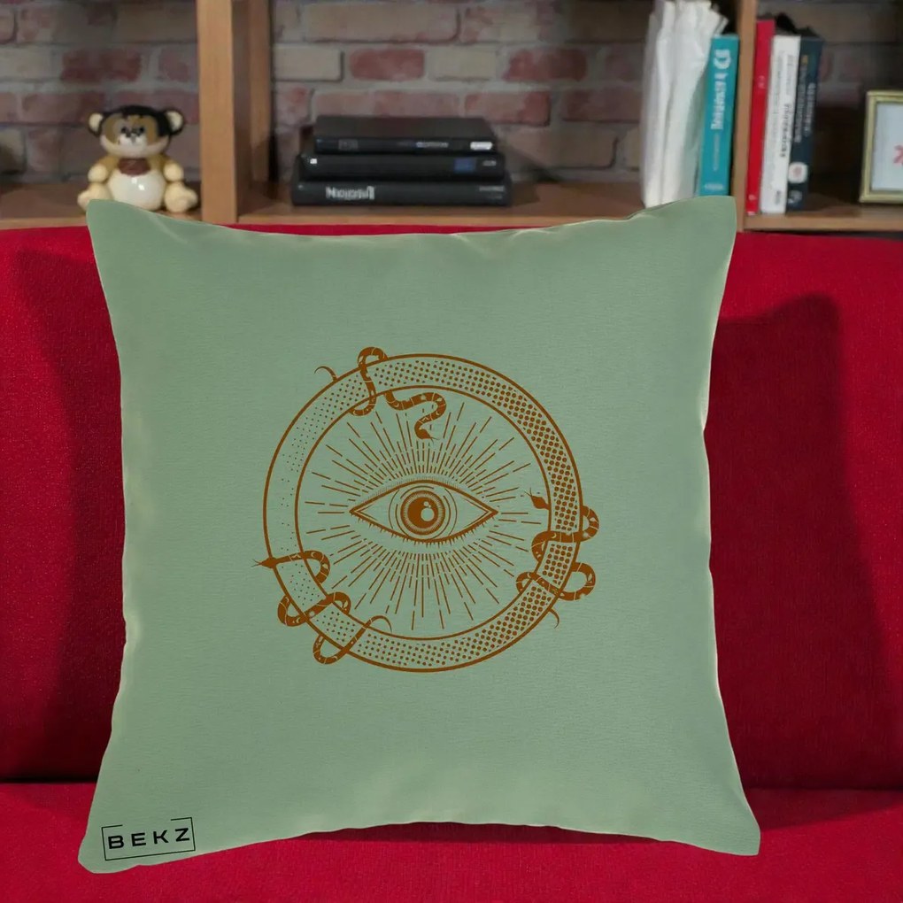 Perna Personalizata Ochiul Providentei Mistic Orange, 40x40 cm, Verde, Husa Detasabila, Perna Inclusa, BEKZ®