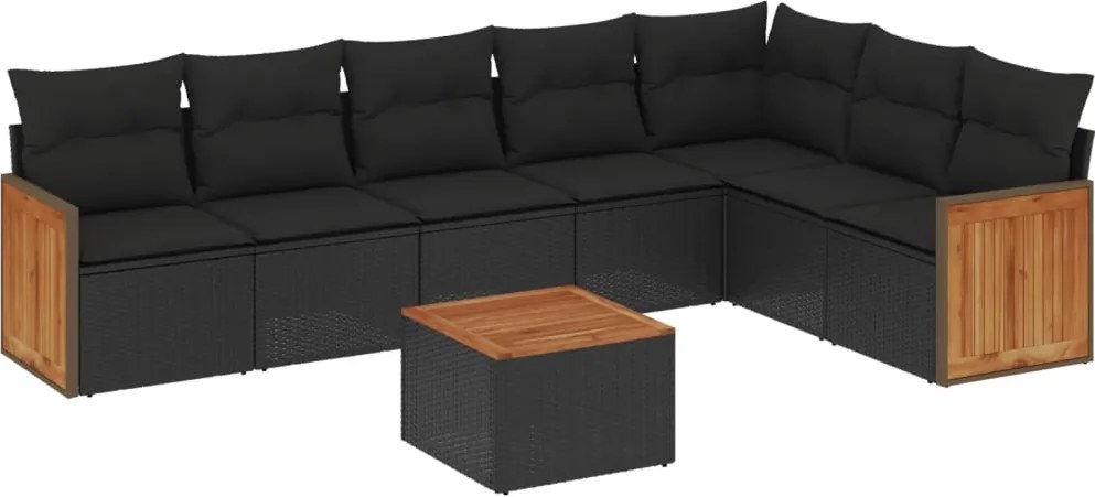 vidaXL Set mobilier de grădină cu perne, 8 piese, negru, poliratan