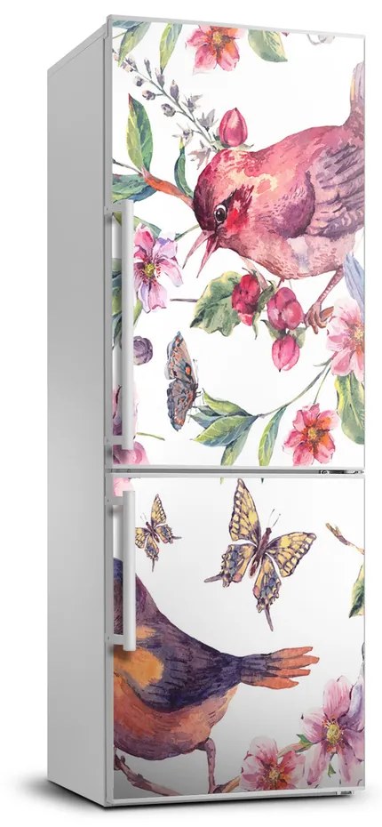 Autocolant pe frigider fluturi flori