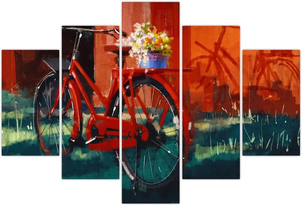 Tablou - Bicicleta roșie, pictură acrilică (150x105 cm)