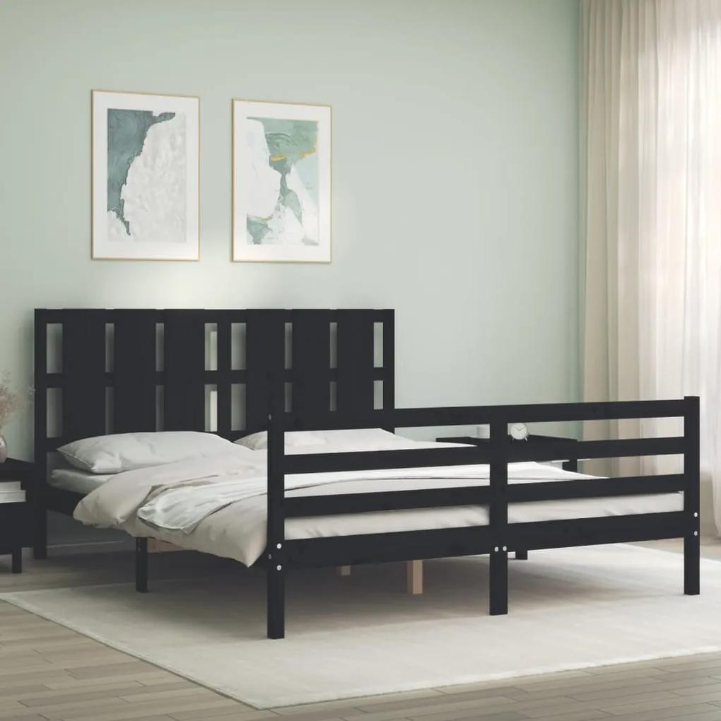 3194130 vidaXL Cadru de pat cu tăblie, negru, 160x200 cm, lemn masiv