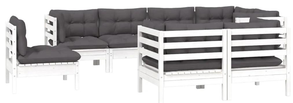 Set mobilier gradina cu perne, 8 piese, alb, lemn masiv de pin Alb, 1