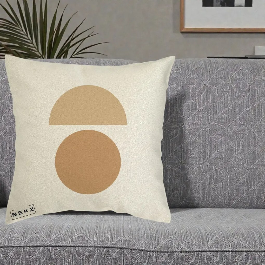 Perna Decorativa Geometric Minimalist Auriu, 40x40 cm, Ecru, Husa Detasabila, Perna Inclusa, BEKZ®