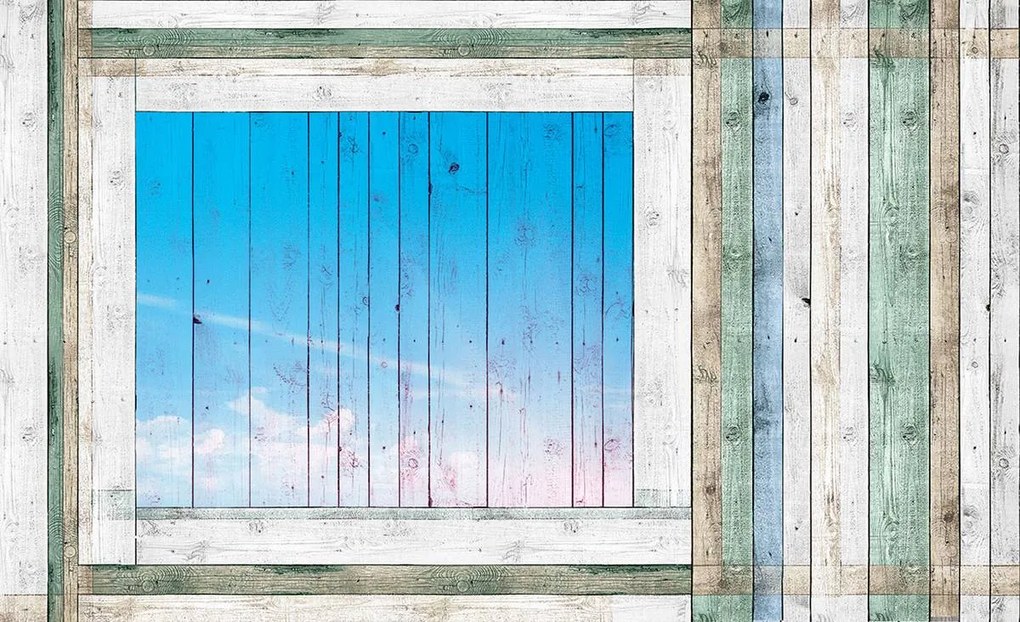 Fototapet - Scănduri de lemn - geamul albastru (152,5x104 cm)