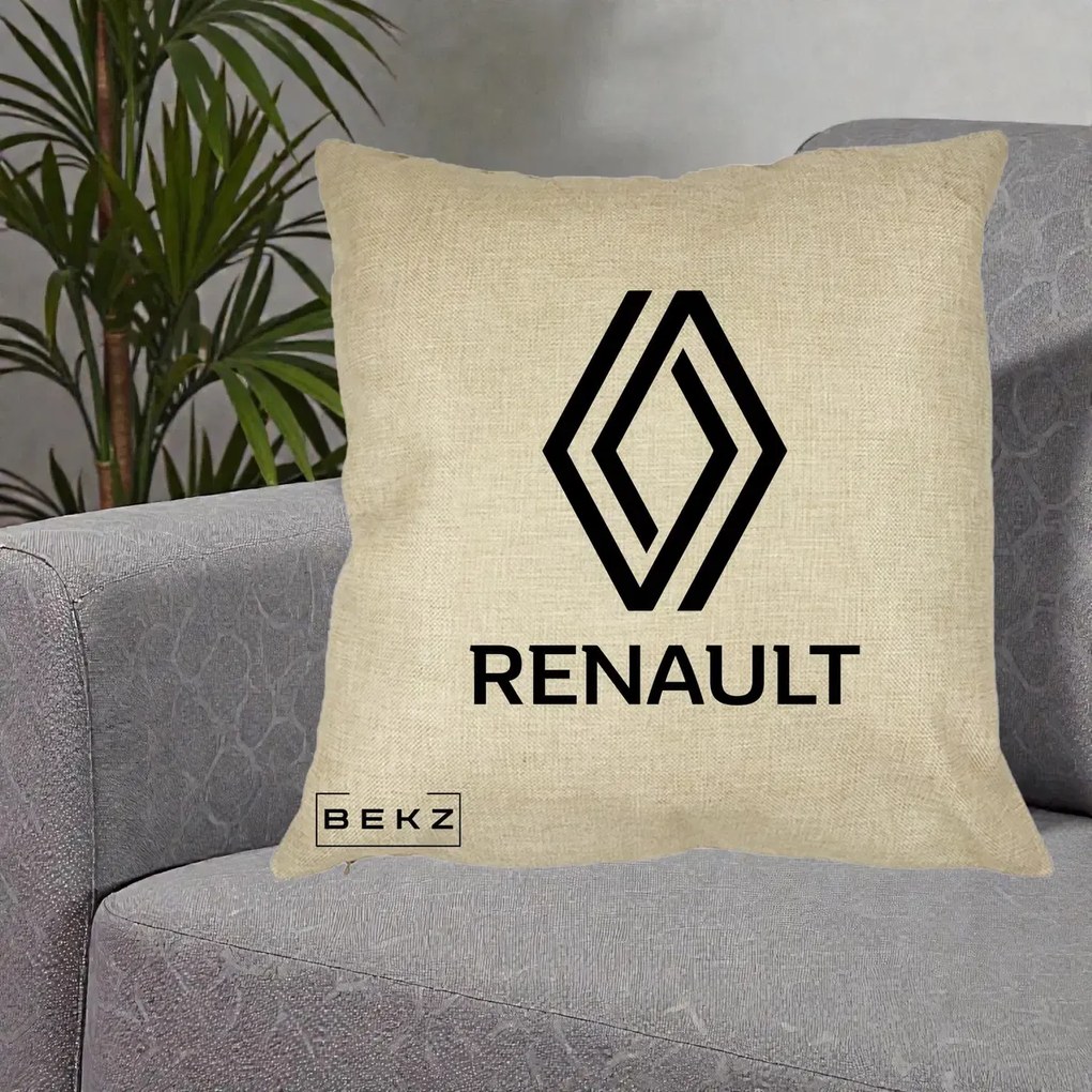 Perna Personalizata cu emblema Renault, 40x40 cm, Crem, Husa Detasabila, Perna Inclusa, BEKZ®