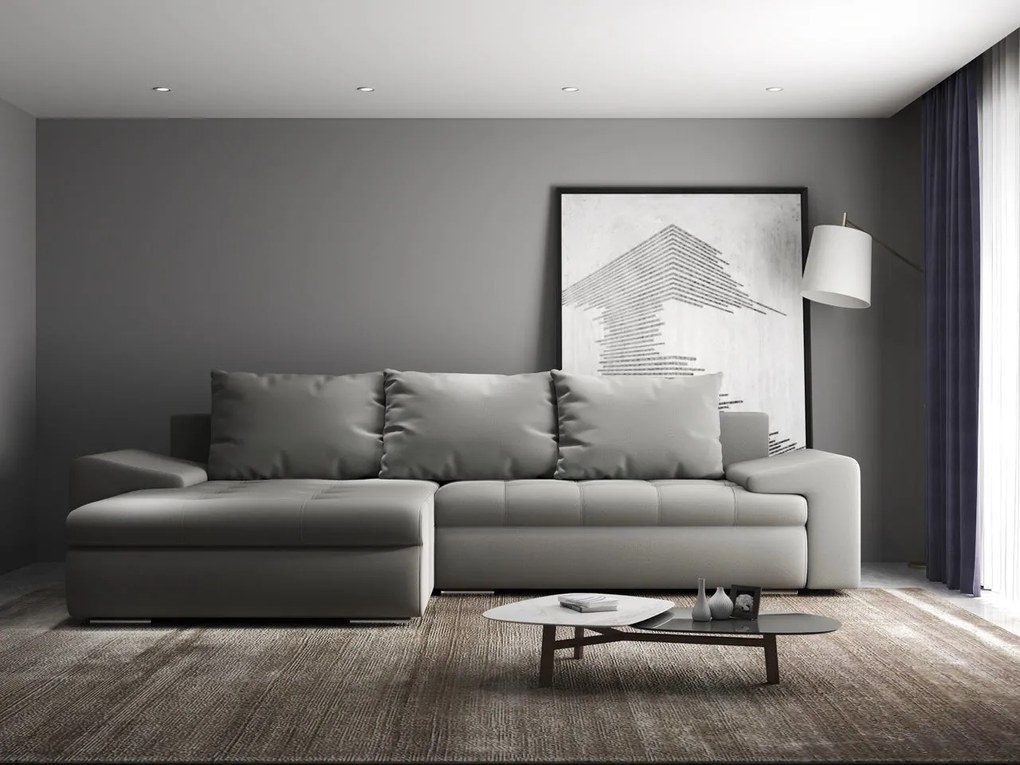 Colțar extensibil dumonde cu ladă de depozitare si sezut confortabil din spuma high-density, Leonardo Royal Gri 260x185 cm