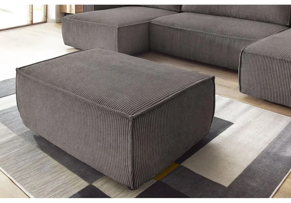 Taburet taupe cu tapițerie din catifea reiată Nihad – Bobochic Paris