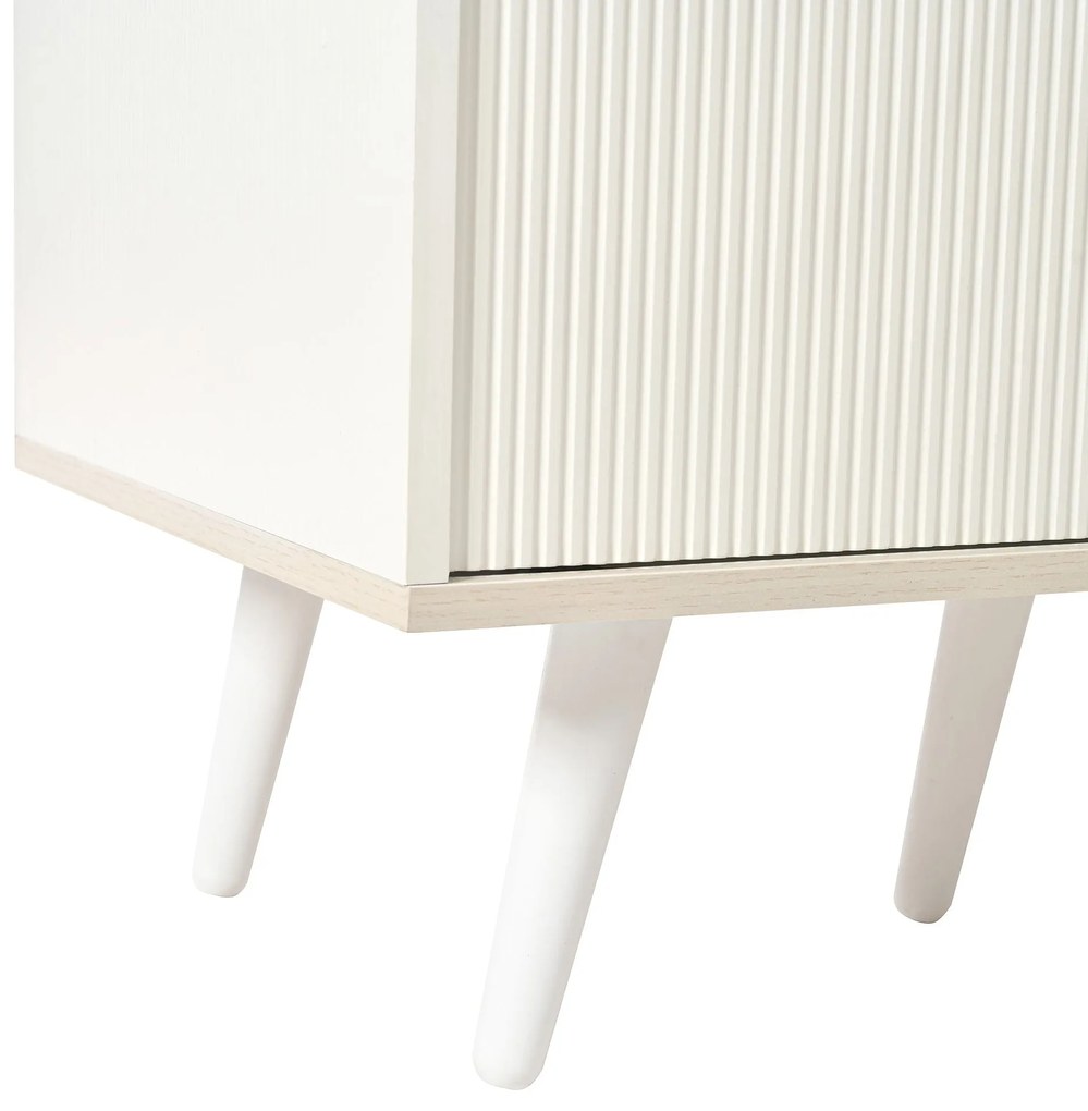 Comodă cu 3 sertare, uși glisante în dungi, 117,5x39,5x79 cm, Alb
