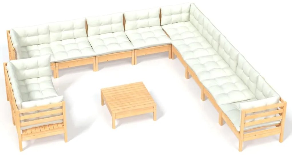 3096929 vidaXL Set mobilier grădină cu perne crem, 12 piese, lemn masiv de pin