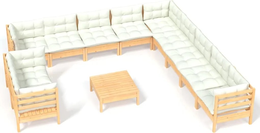 vidaXL Set mobilier grădină cu perne crem, 12 piese, lemn masiv de pin