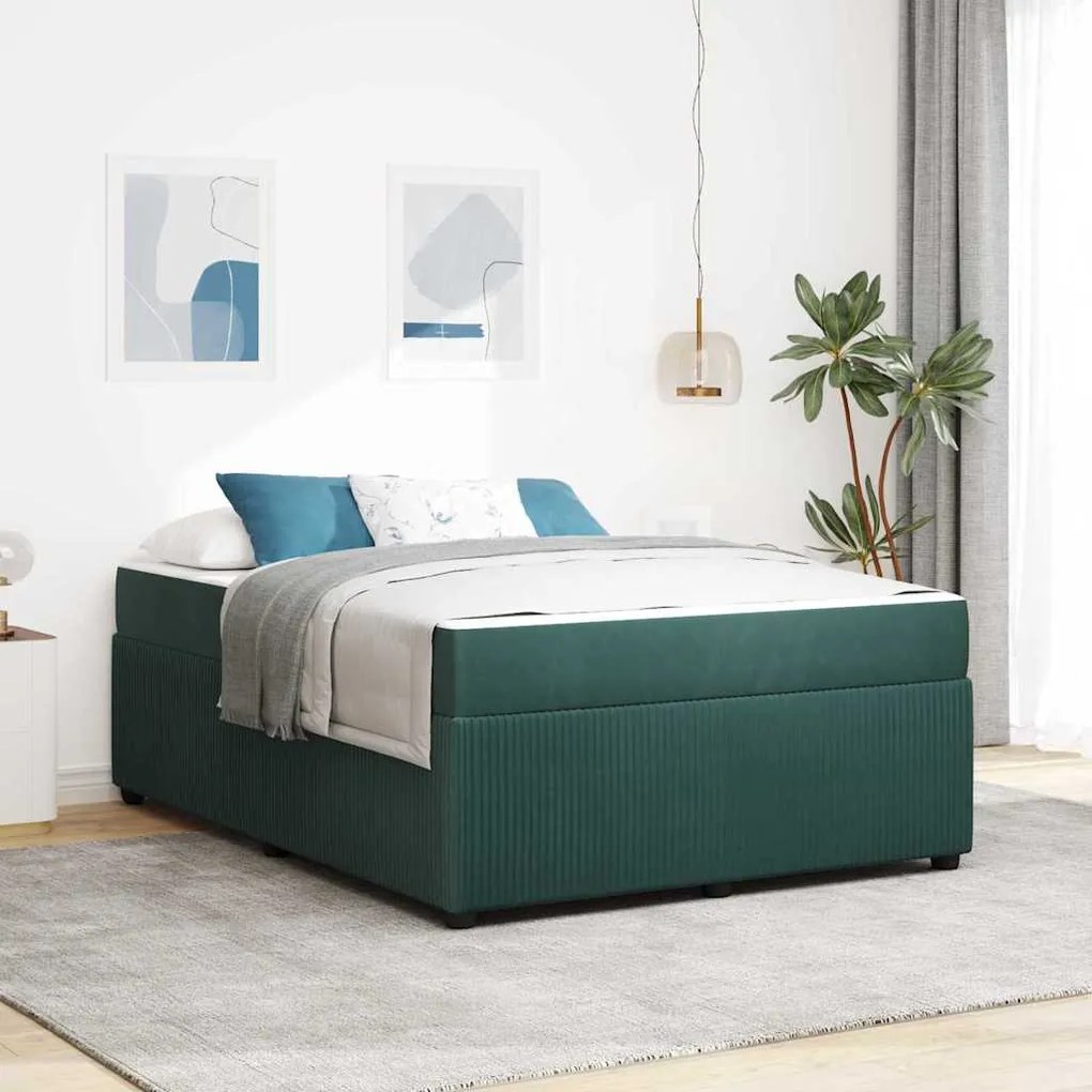 vidaXL Cadru de pat cu saltea Altele Verde închis 140 x 200 cm Catifea