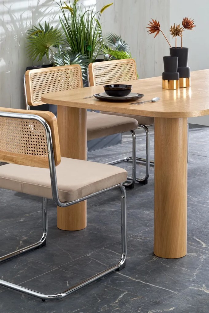 Set masa extensibila Elefante L160-240 cm + 6 scaune K504 catifea bej/natur