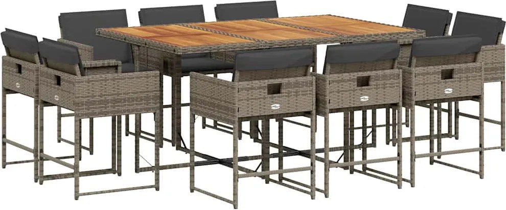 vidaXL Set mobilier de grădină cu perne, 11 piese, gri, poliratan