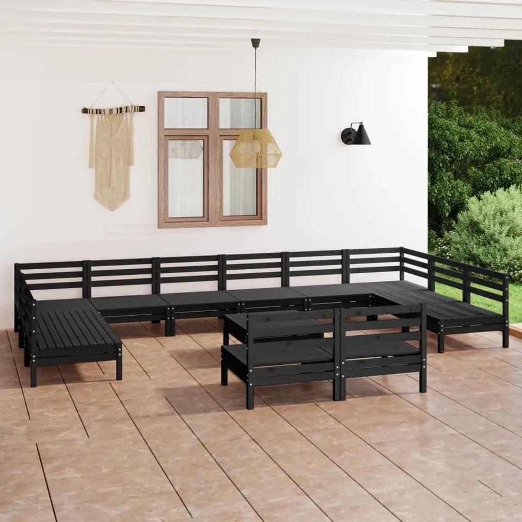 3083463 vidaXL Set mobilier de grădină, 13 piese, negru, lemn masiv de pin