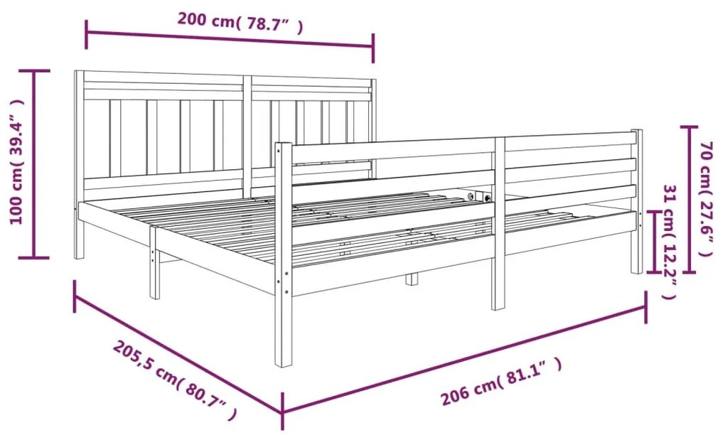Cadru de pat, gri , 200x200 cm, lemn masiv Gri, 200 x 200 cm