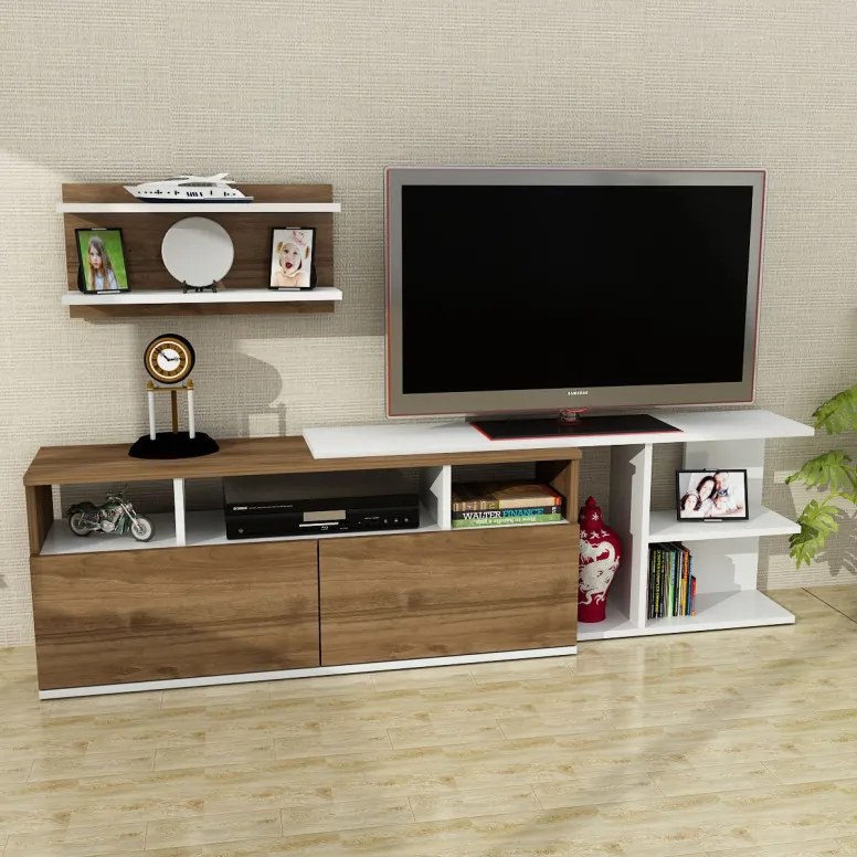 Comoda TV Beste - Alb, Walnut