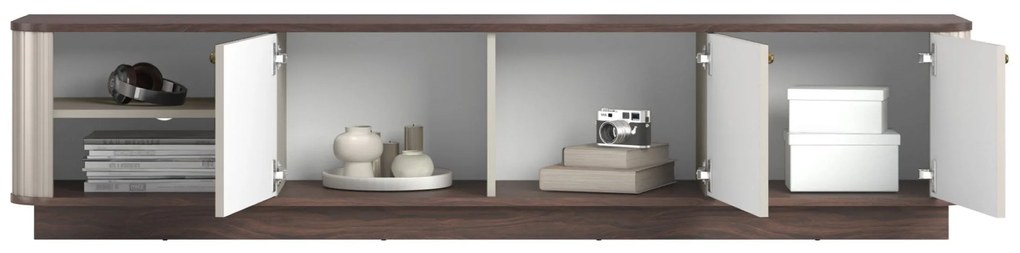 Comodă TV pe soclu Vesper 3D 187 cm - cașmir / nuc / mânere aurii