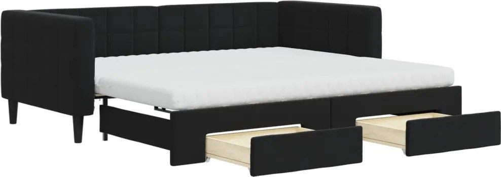 vidaXL Pat de zi cu extensie și sertare, negru, 90x190 cm, catifea