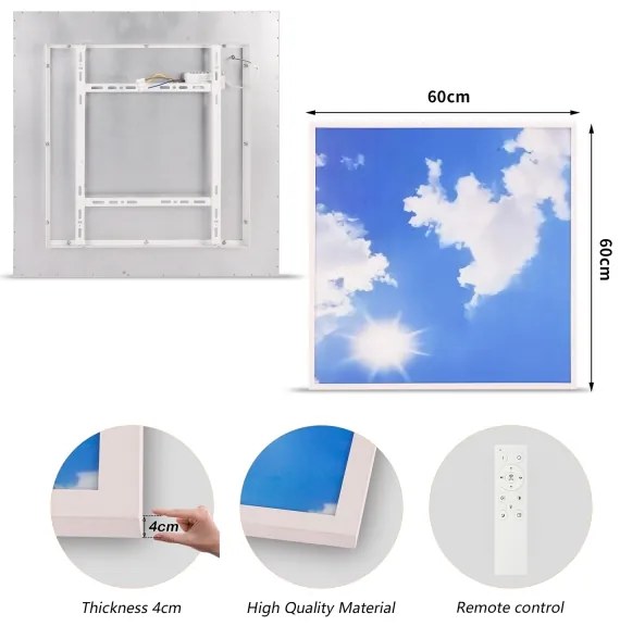 Brilagi-LED SLIMFRAME SKY – corp de iluminat LED dimabil, 58W, 230V, 60x60 cm, argintiu/albastru + telecomandă