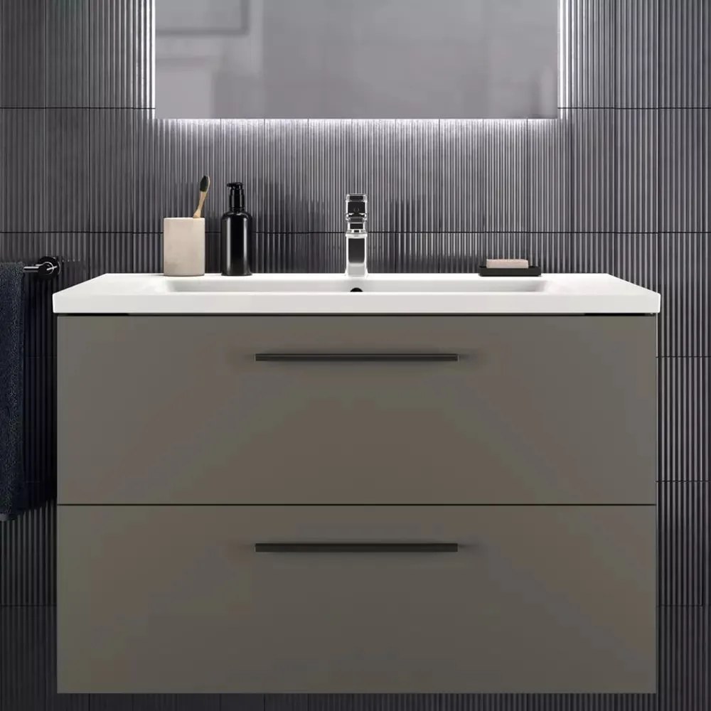 Dulap baza suspendat Ideal Standard i.life B gri quartz mat 2 sertare 100 cm