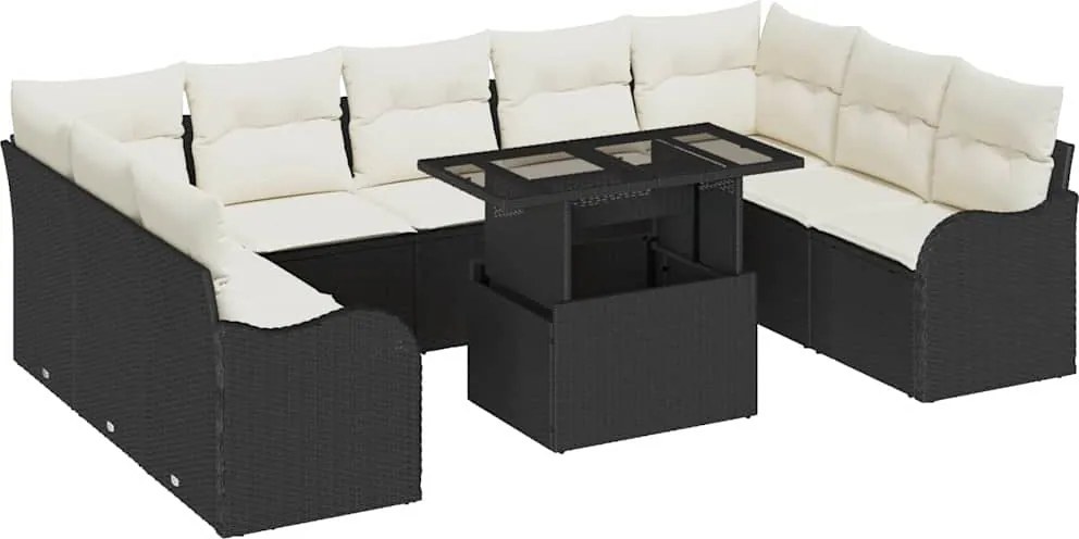 vidaXL Set de canapele pentru grădină Manual 10 pcs Negru Poli Rattan