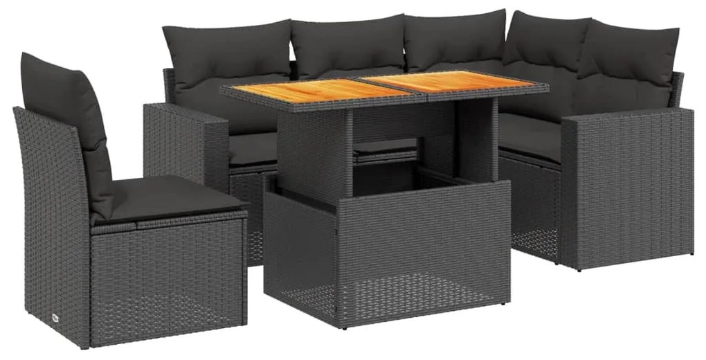 3271314 vidaXL Set mobilier de grădină cu perne, 6 piese, negru, poliratan