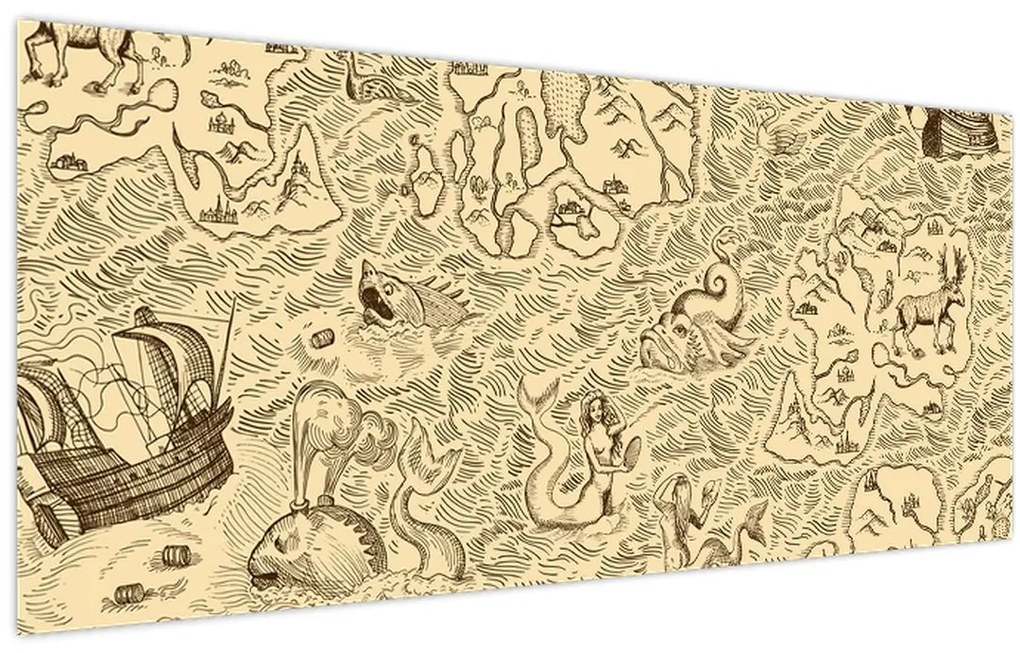 Tablou - Harta de epocă, ilustrații (120x50 cm)