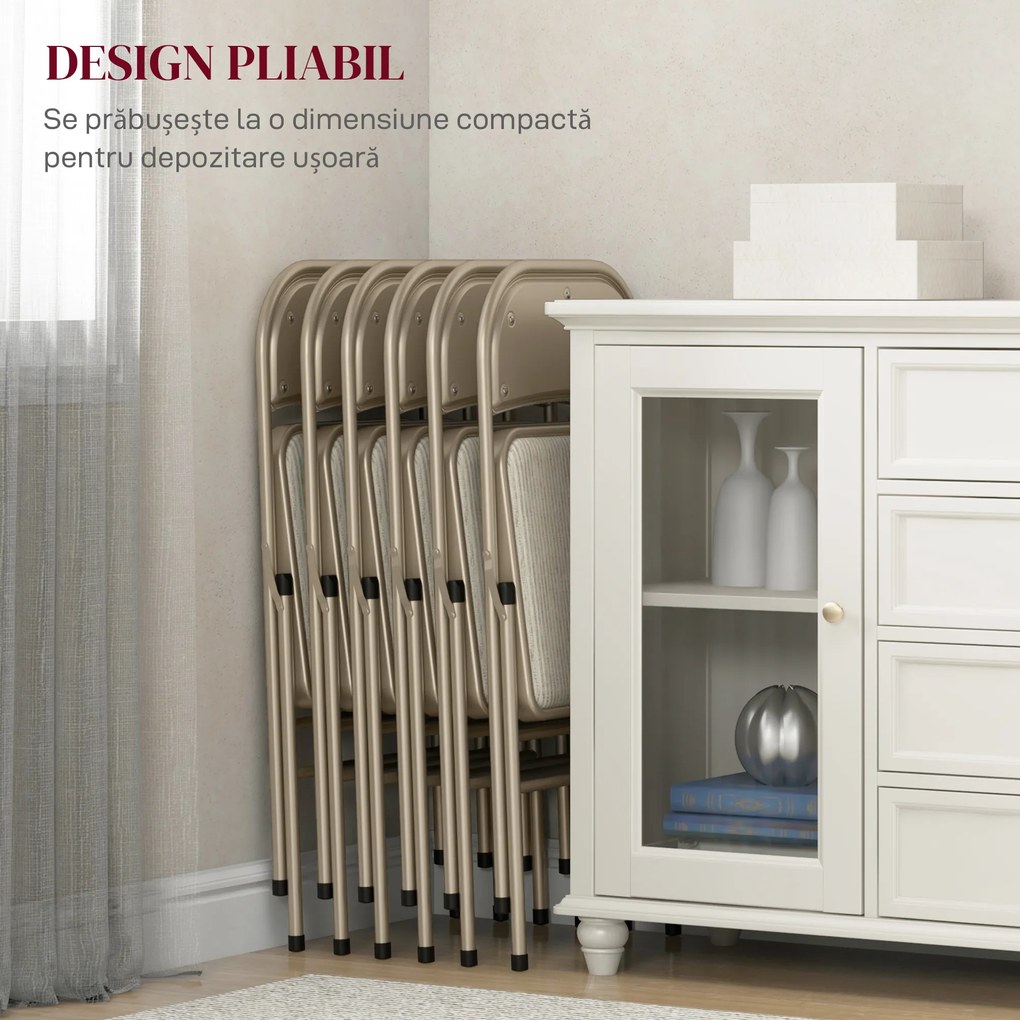 HOMCOM Set de 6 Scaune Pliabile din Metal, Scaune Pliabile din Interior cu Șezut Tapițat din Piele PU și Spătar Deschis | Aosom Romania