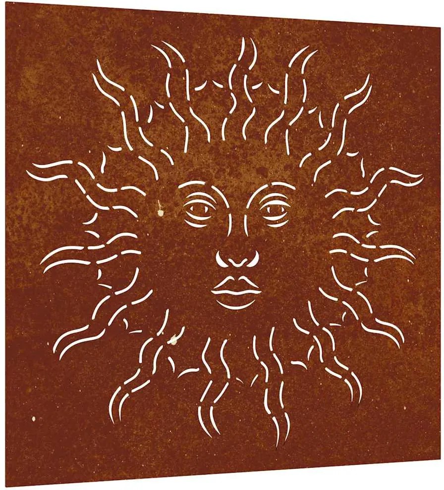 vidaXL Decor perete de grădină 55x55 cm design soare oțel Corten