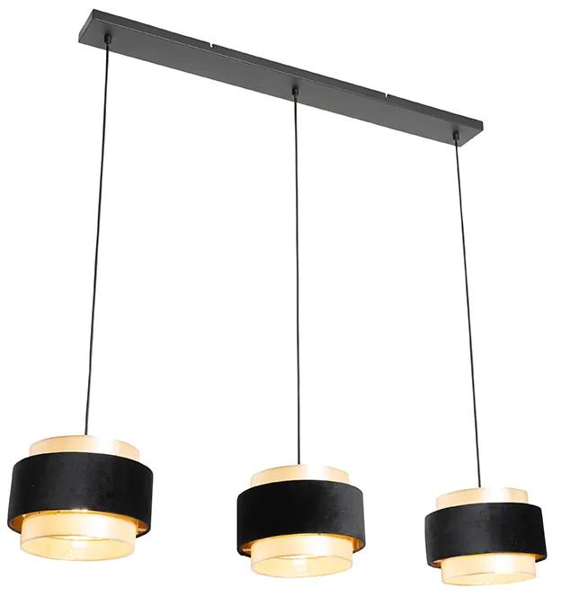Lampă suspendată modernă neagră cu auriu 3 lumini - Elif