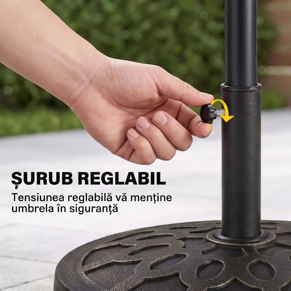 Outsunny Bază Rotundă pentru Umbrelă de Ø38 mm și Ø48 mm cu Mâner, Ø45x33 cm, Bronz | Aosom Romania