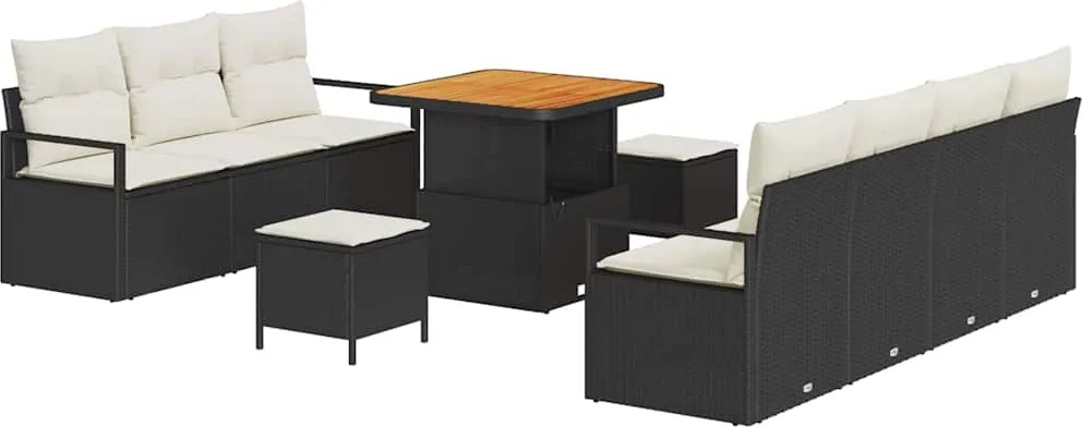 vidaXL Set de canapele pentru grădină cu pernă 10 pcs Negru și Crem