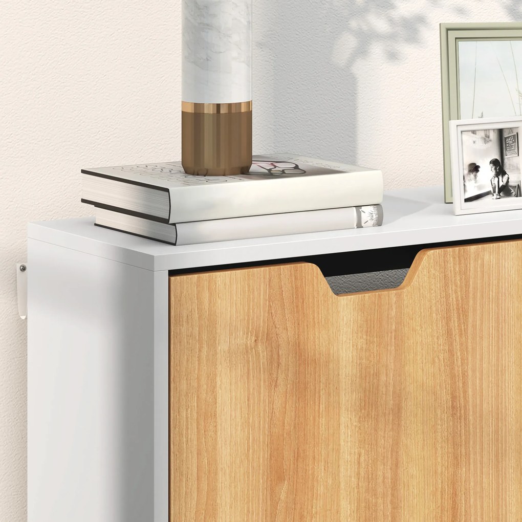 HOMCOM Dulap pentru pantofi 4 uși rabatabile 16 perechi cu etajeră reglabilă picioare din lemn de pin 95 x 26 x 95 cm natural | Aosom Romania