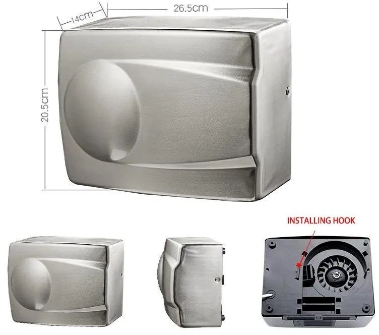 Uscător de Mâini cu Senzor, 1500W, Aer Cald/Rece, Inox Mat